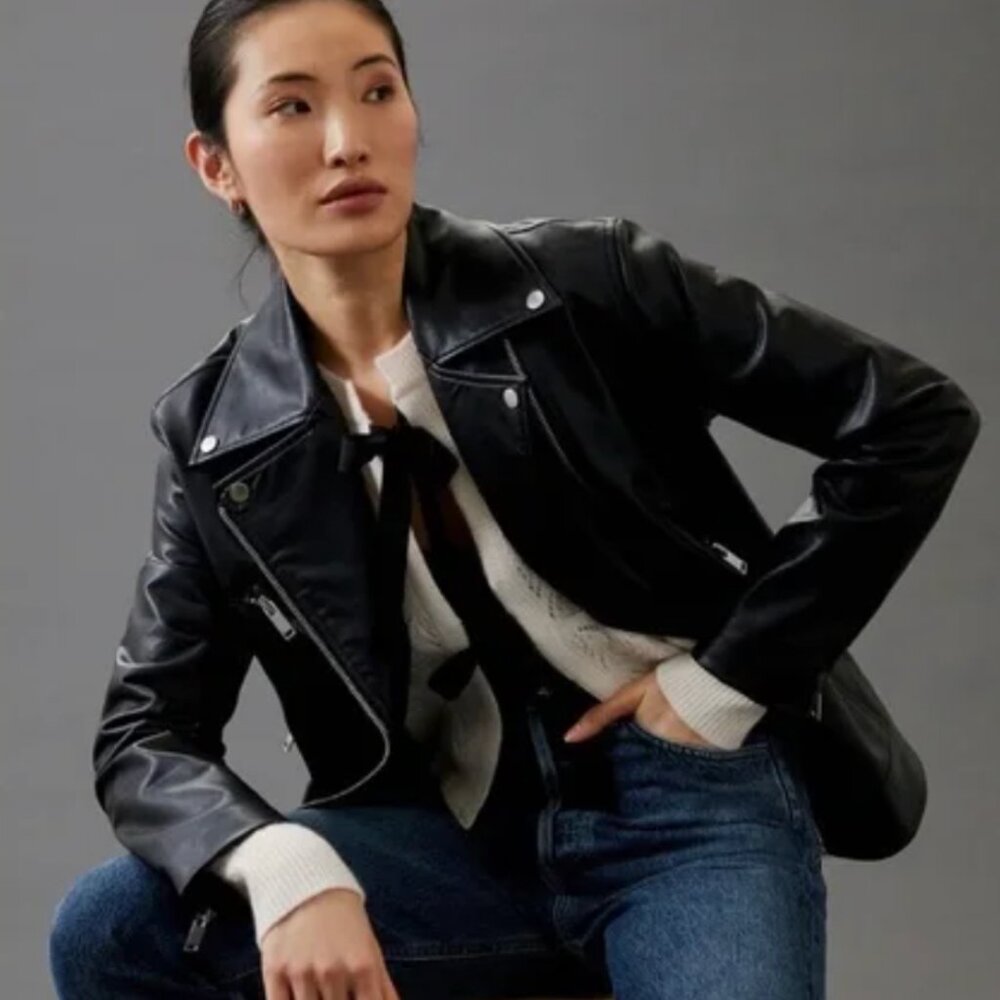 *LIKE NEW* Anthropologie Avec Les Filles Faux Leather Moto Jacket Black Medium